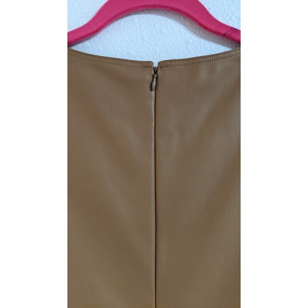NWOT~Women's THEORY Tan Faux Leather Mod Sleeveless Shift Dress 6 - Picture 7 of 11
